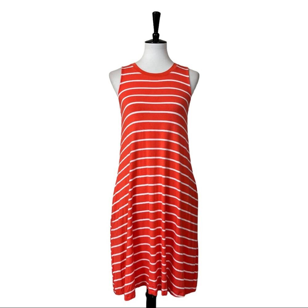 Time & Tru Orange T-shirt White Stripe Sleeveless Swing Tee Dress Size Small